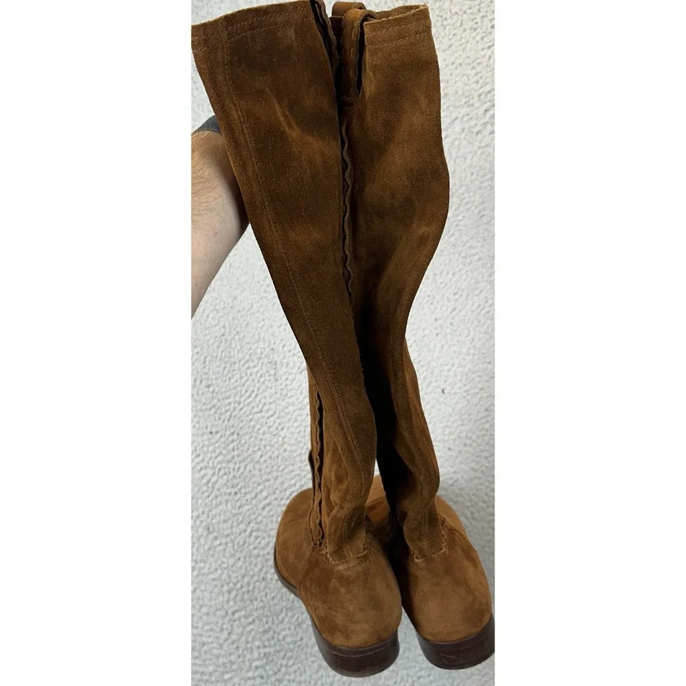 Frye Cara Tall Boots Womens 10 B Brown Suede Western Slouchy Whipstitch Slip On